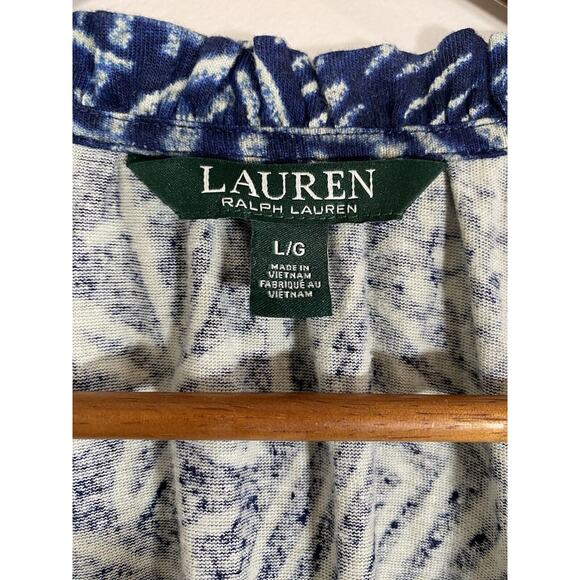 Lauren Ralph Lauren Top & Skirt Set NWOT Womens L Linen Blue White Geometric - Picture 5 of 7